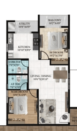 DS MAX Sky Fields Unit plan - 805 sq.ft.
