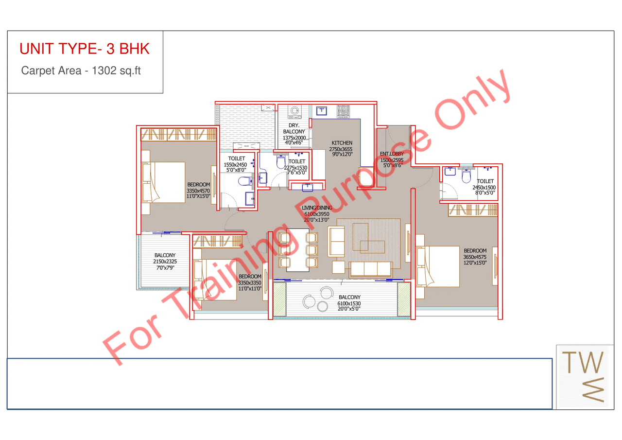 Dream Velvet Unit plan - 1302 sq.ft.