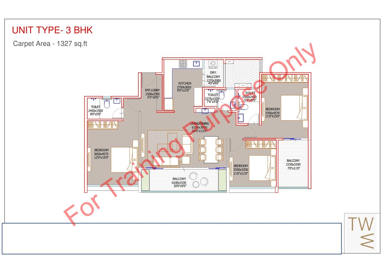 Dream Velvet Unit plan - 1327 sq.ft.