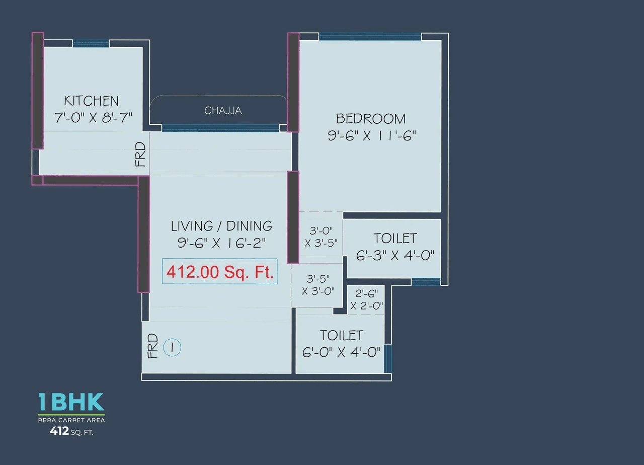 Jadeite Kaveri Unit plan - 412 sq.ft.