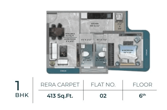 Unit plan - 413 sq.ft.