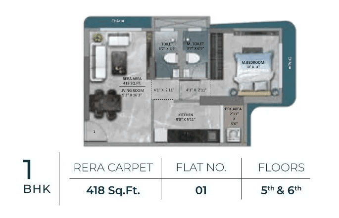 Unit plan - 418 sq.ft.