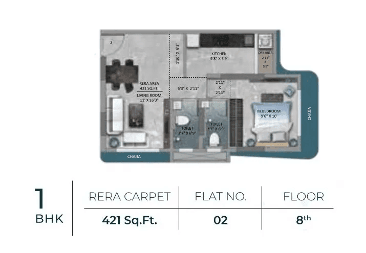 Goyal Atlantis Unit plan - 421 sq.ft.