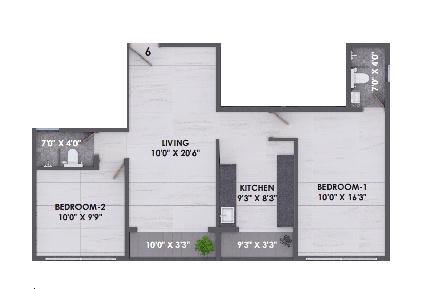 Balwadkar Signis Unit plan - 735 sq.ft.