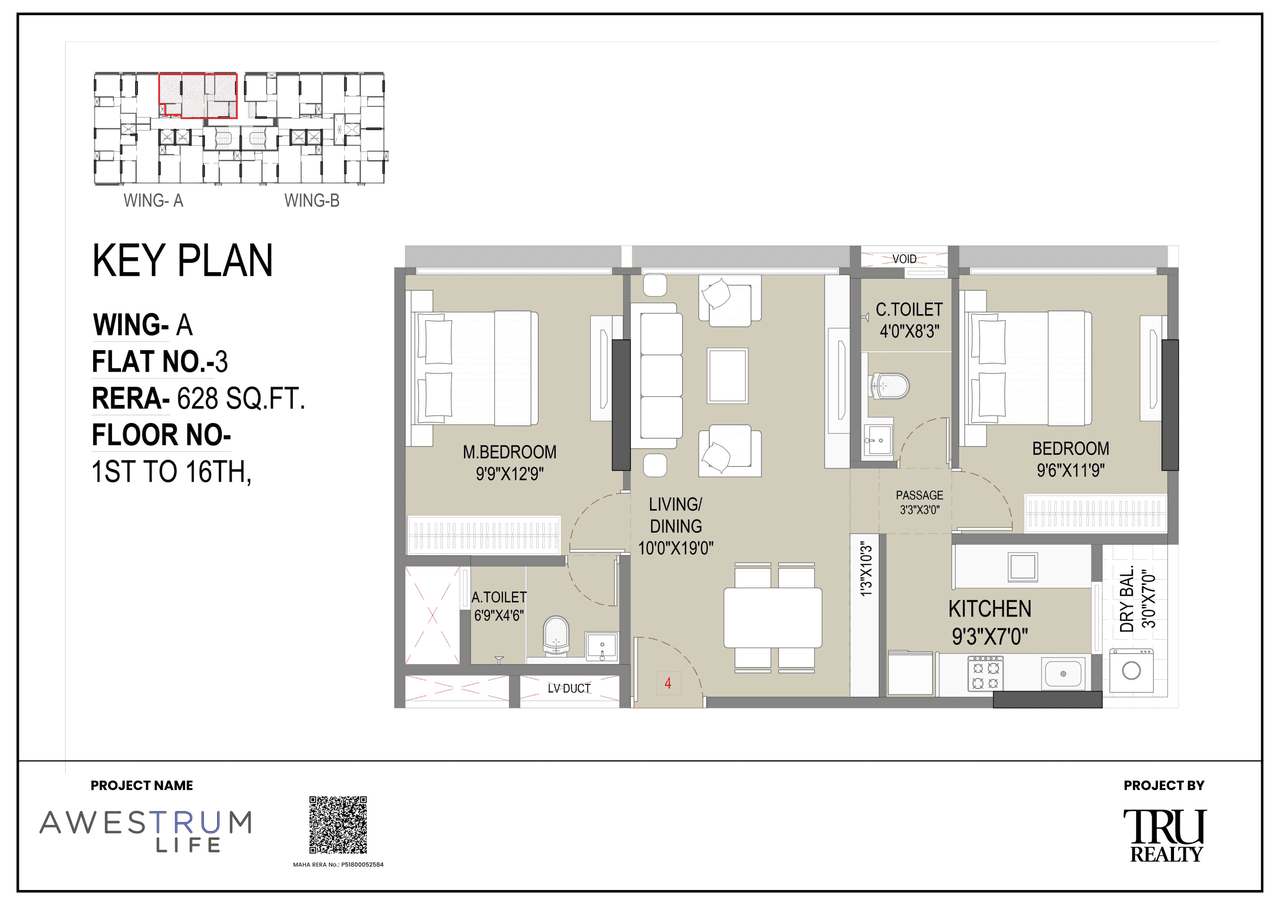 TRU Awestrum Life Unit plan - 628 sq.ft.