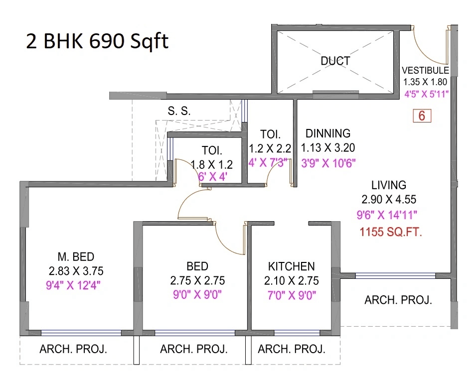 Vaviya Garg Sky Unit plan - 690 sq.ft.