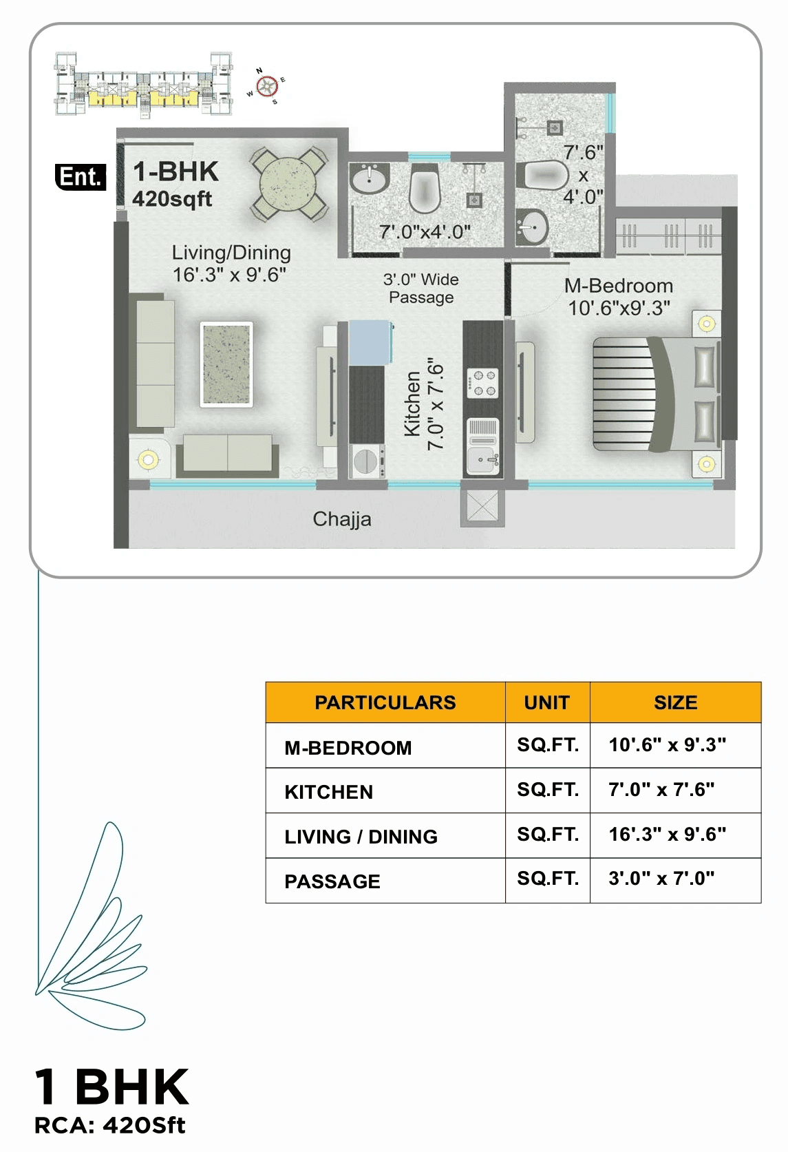 Advent Neel Residency Unit plan - 420 sq.ft.
