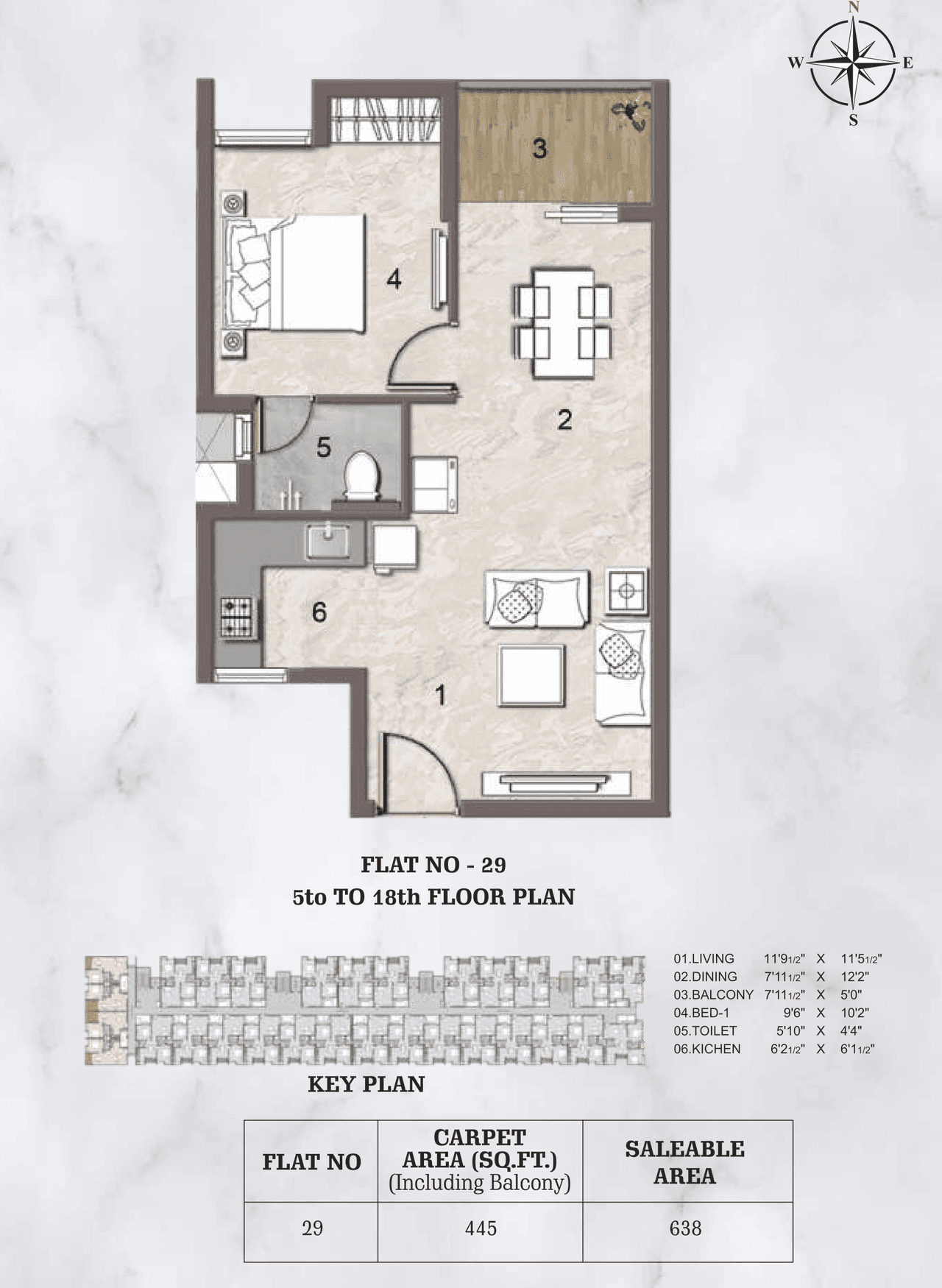 Jains Aadhya Unit plan - 445 sq.ft.