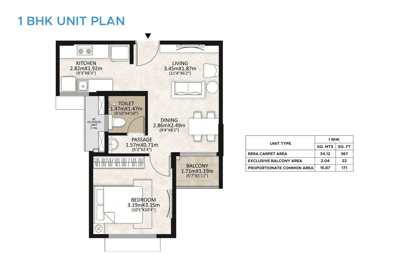 Mahindra Happinest Unit plan - 367 sq.ft.