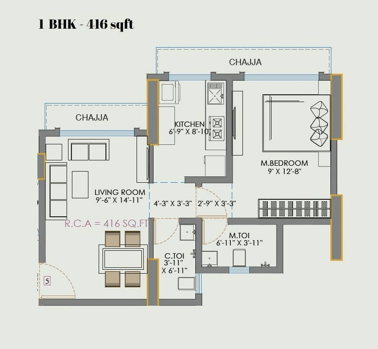 Vaibhavlaxmi One Vikhroli Unit plan - 416 sq.ft.