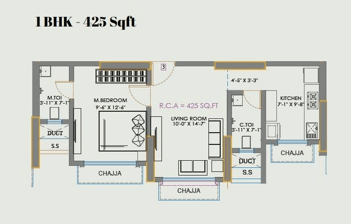 Vaibhavlaxmi One Vikhroli Unit plan - 425 sq.ft.