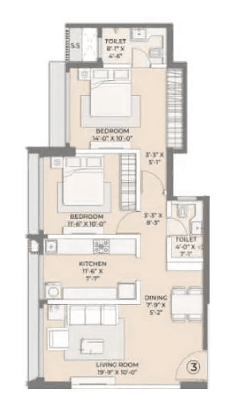 Arkade Pearl Unit plan - 725 sq.ft.