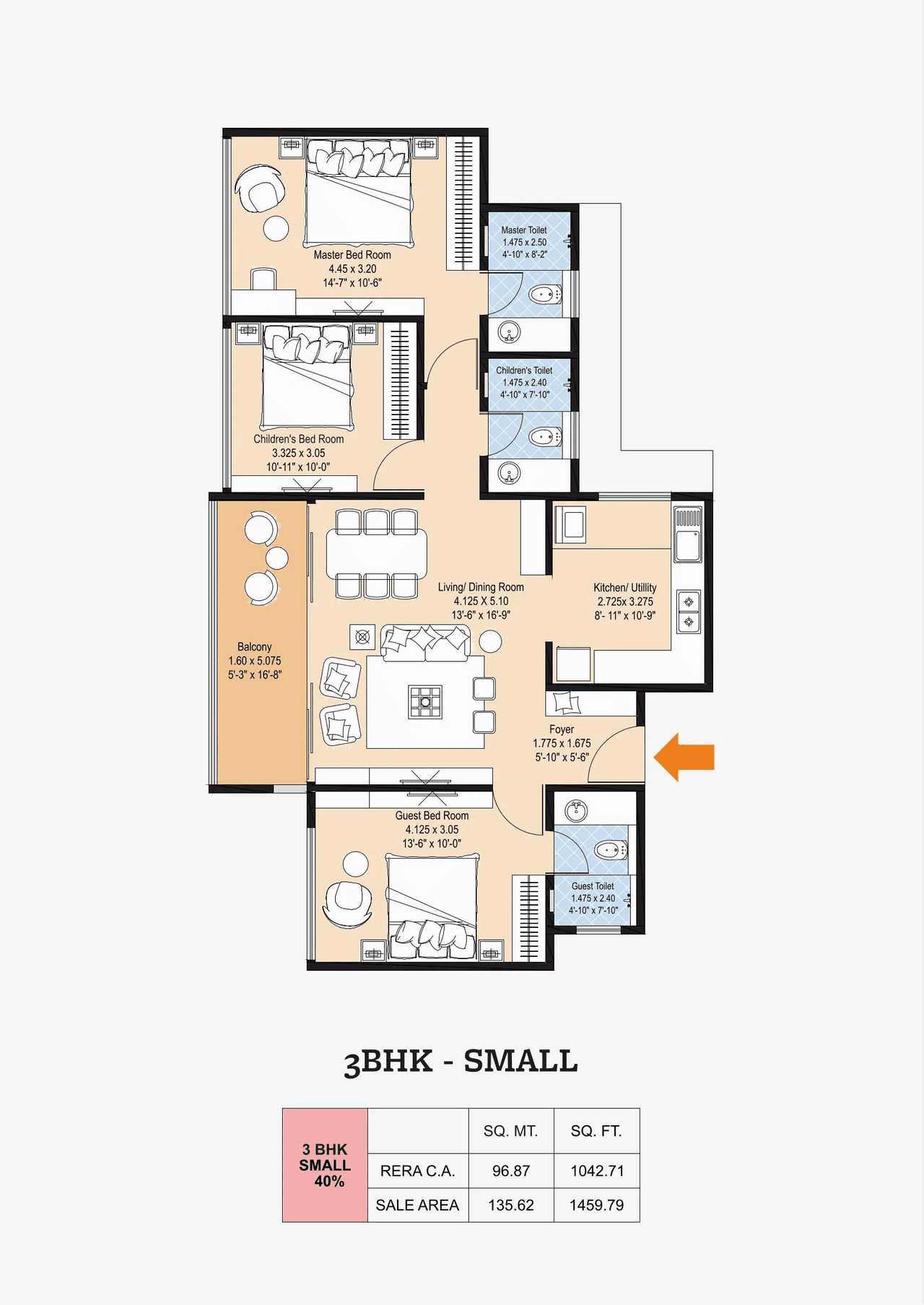 Bhandari 54 Flores Drive Unit plan - 1042 sq.ft.