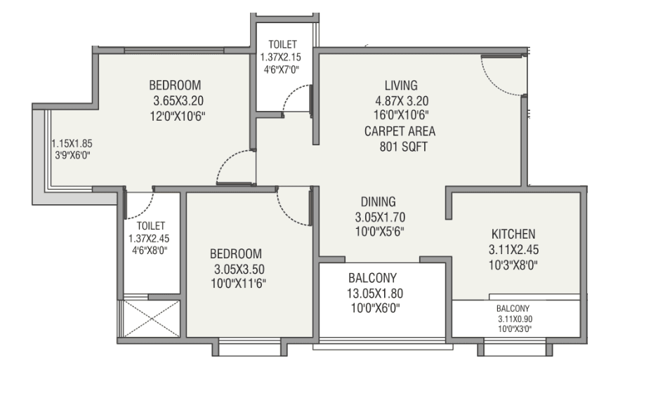 Kshitej 24Life Blooms Unit plan - 801 sq.ft.