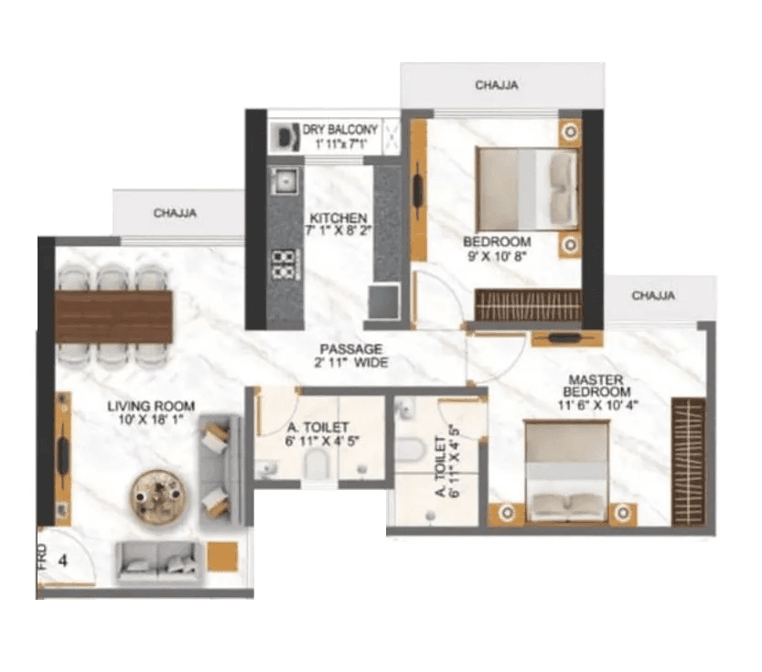 Right Channel Tower 28 Unit plan - 603 sq.ft.
