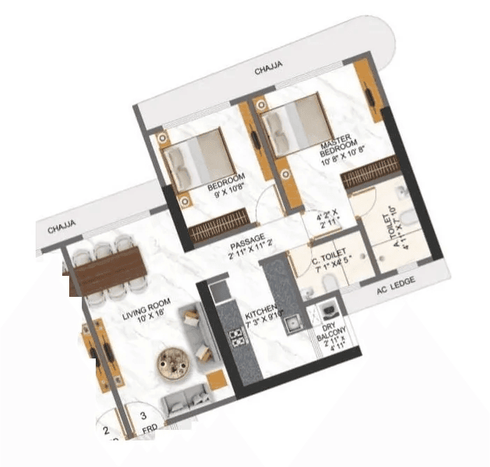 Right Channel Tower 28 Unit plan - 650 sq.ft.