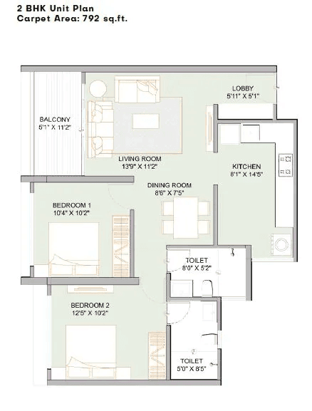 Sukhwani Ambar Unit plan - 796 sq.ft.