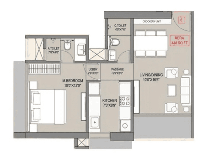 Vidisha Shreyaan Heights Unit plan - 448 sq.ft.