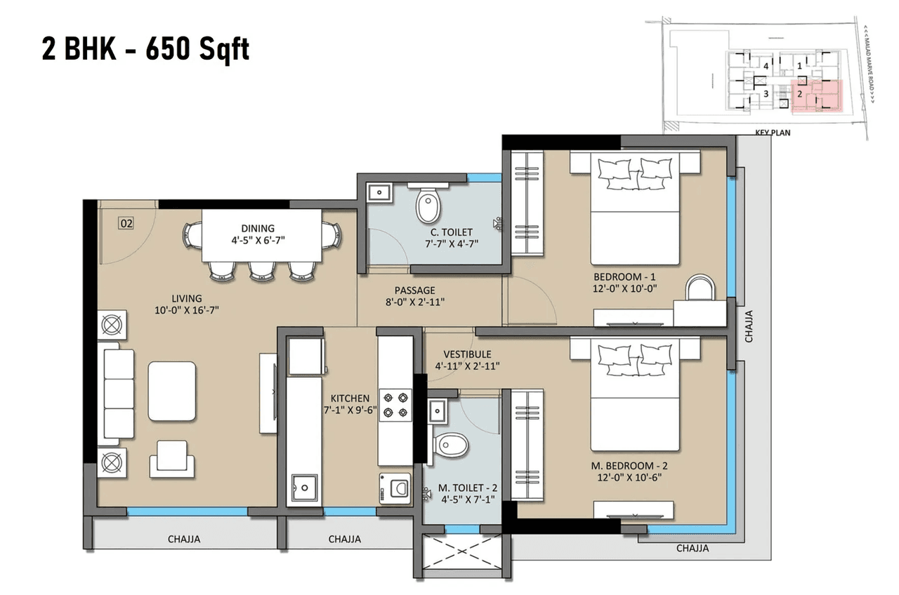 Alliance Abhimanyu Unit plan - 650 sq.ft.