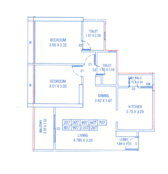Unique Uni 89 Unit plan - 841 sq.ft.