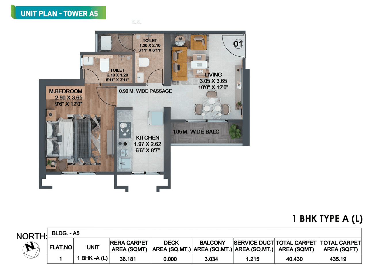 Puraniks Rahayu Unit plan - 435 sq.ft.