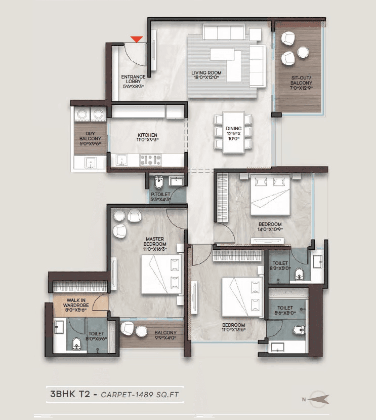 ANP Baner Unit plan - 1489 sq.ft.
