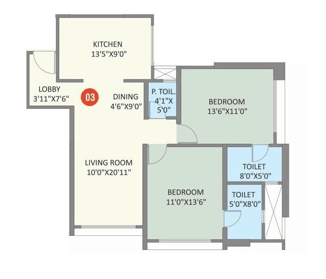 Saniket New Launch Unit plan - 837 sq.ft.