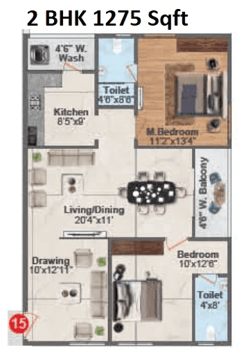 Hyndava MNK Heights Unit plan - 893 sq.ft.