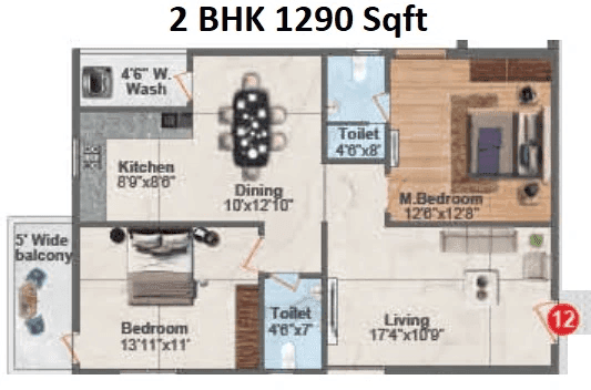 Hyndava MNK Heights Unit plan - 903 sq.ft.