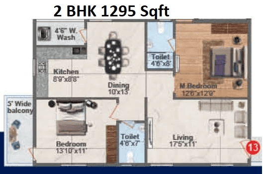 Hyndava MNK Heights Unit plan - 907 sq.ft.