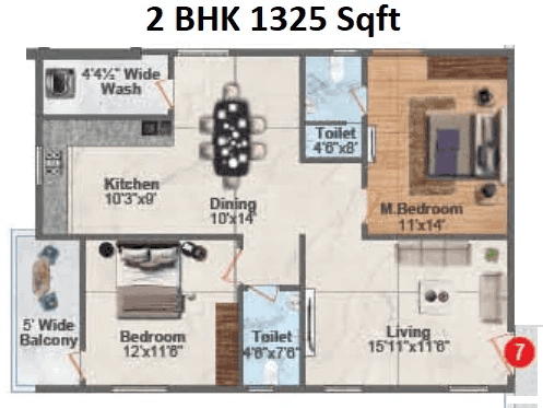Hyndava MNK Heights Unit plan - 928 sq.ft.