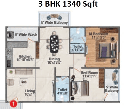 Hyndava MNK Heights Unit plan - 938 sq.ft.