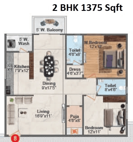 Hyndava MNK Heights Unit plan - 963 sq.ft.