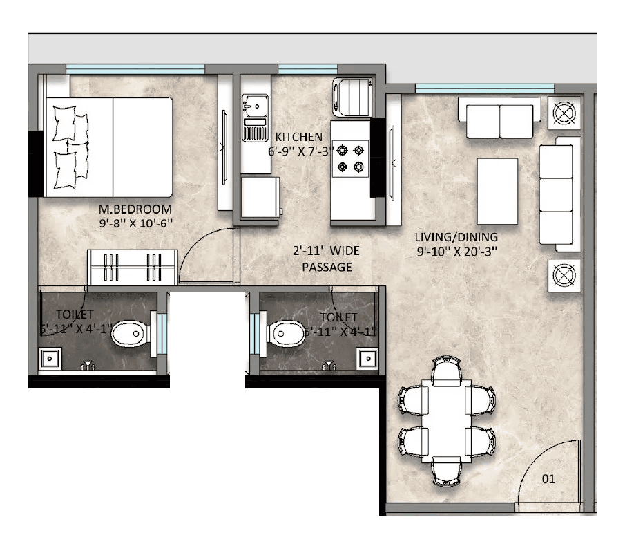 Sanghvi Aria Unit plan - 457 sq.ft.
