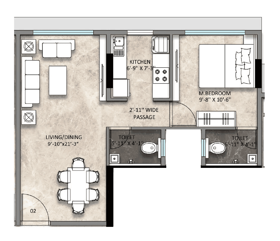Sanghvi Aria Unit plan - 465 sq.ft.