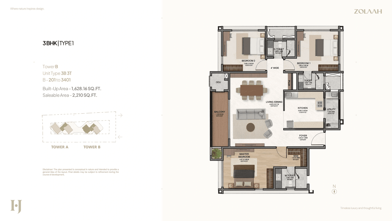 Houze of jindal Zolaah Unit plan - 1628 sq.ft.
