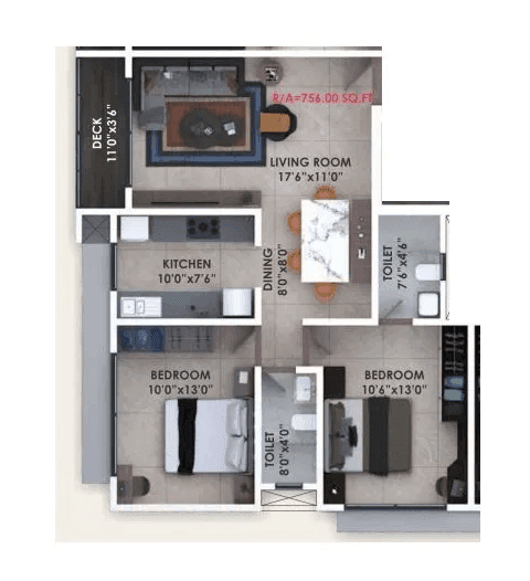 Shagun Residency Unit plan - 756 sq.ft.