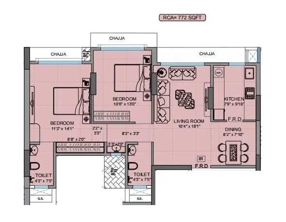 Majestic Park West Unit plan - 772 sq.ft.
