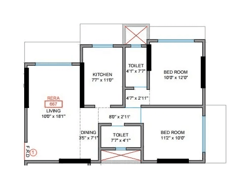 Rishabraj Ceramont Unit plan - 667 sq.ft.