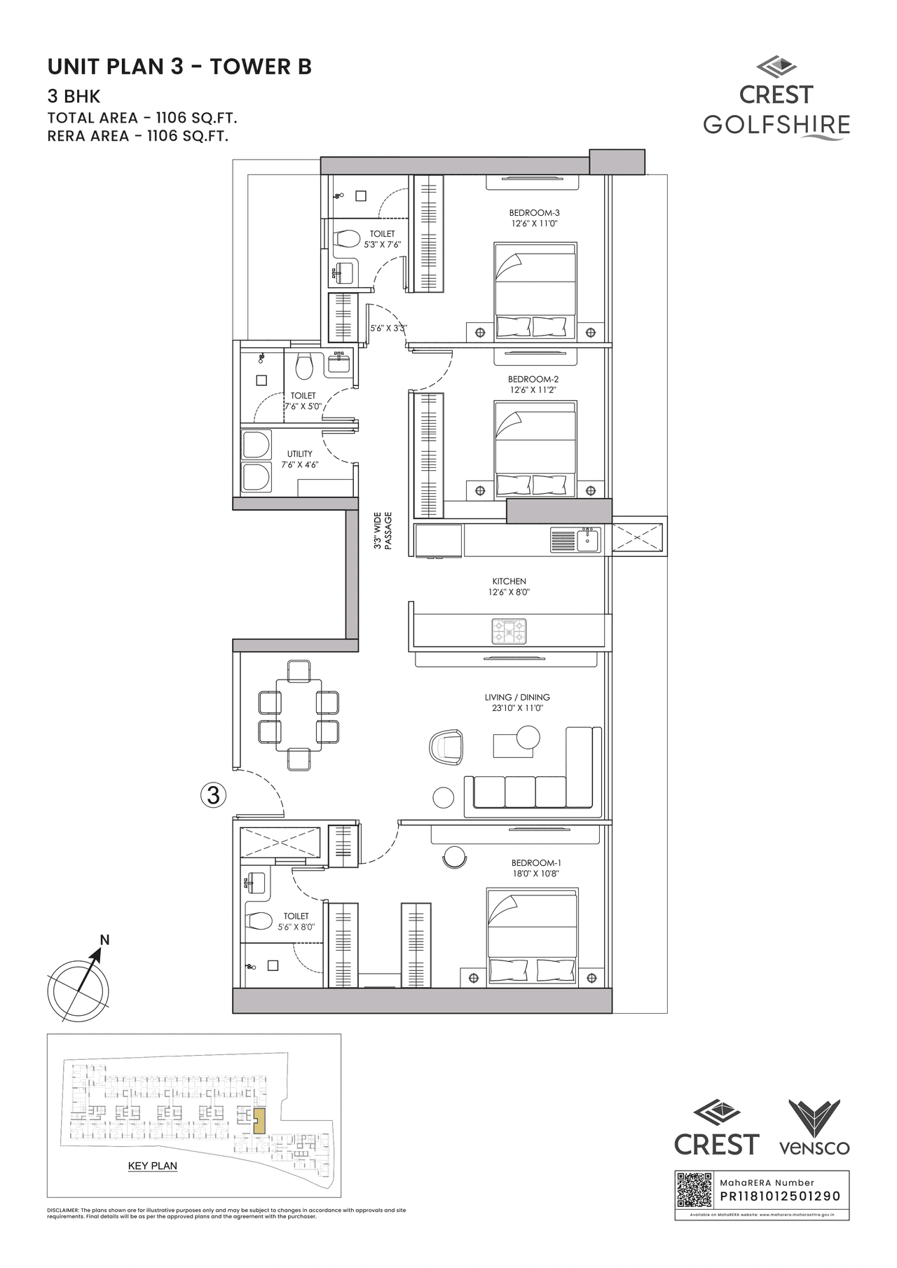 Crest Golfshire Unit plan - 1106 sq.ft.