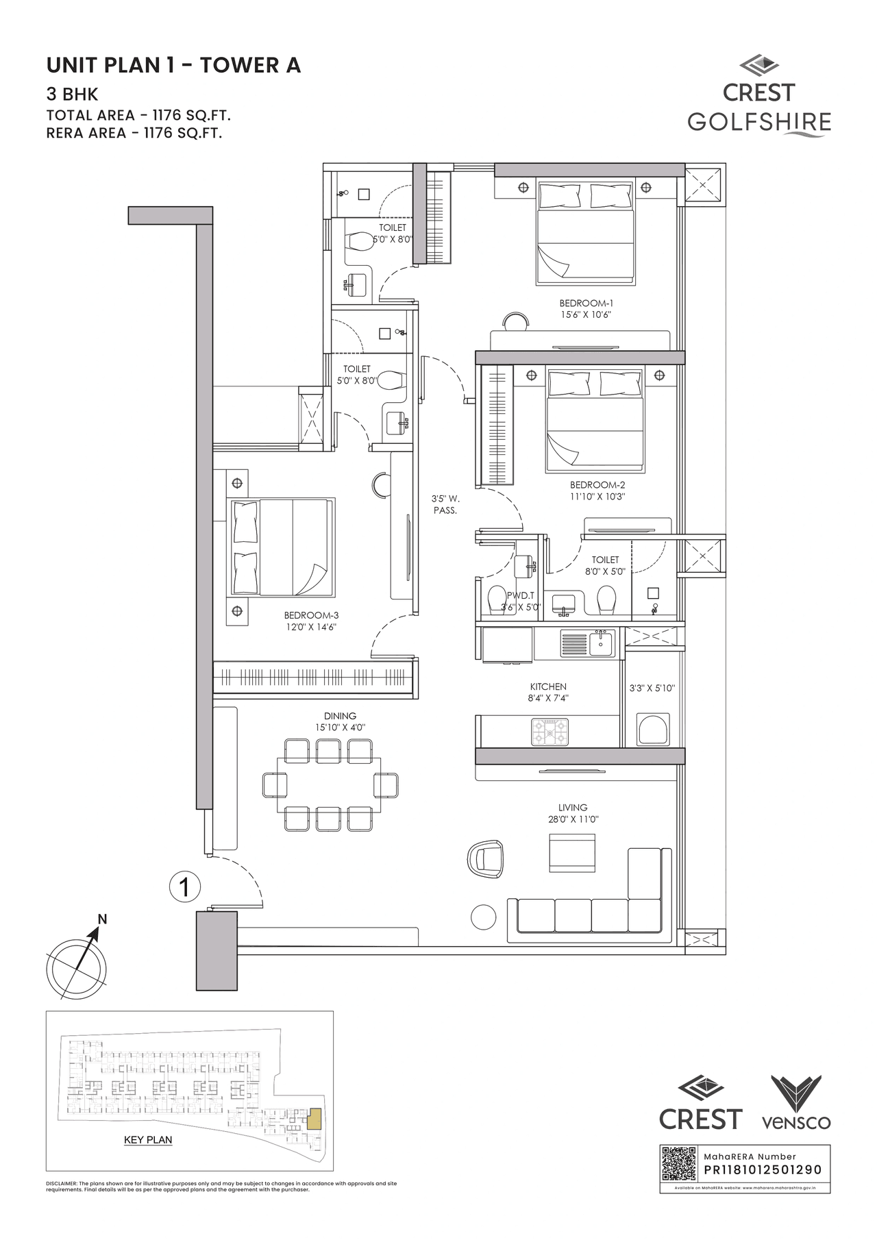 Crest Golfshire Unit plan - 1176 sq.ft.
