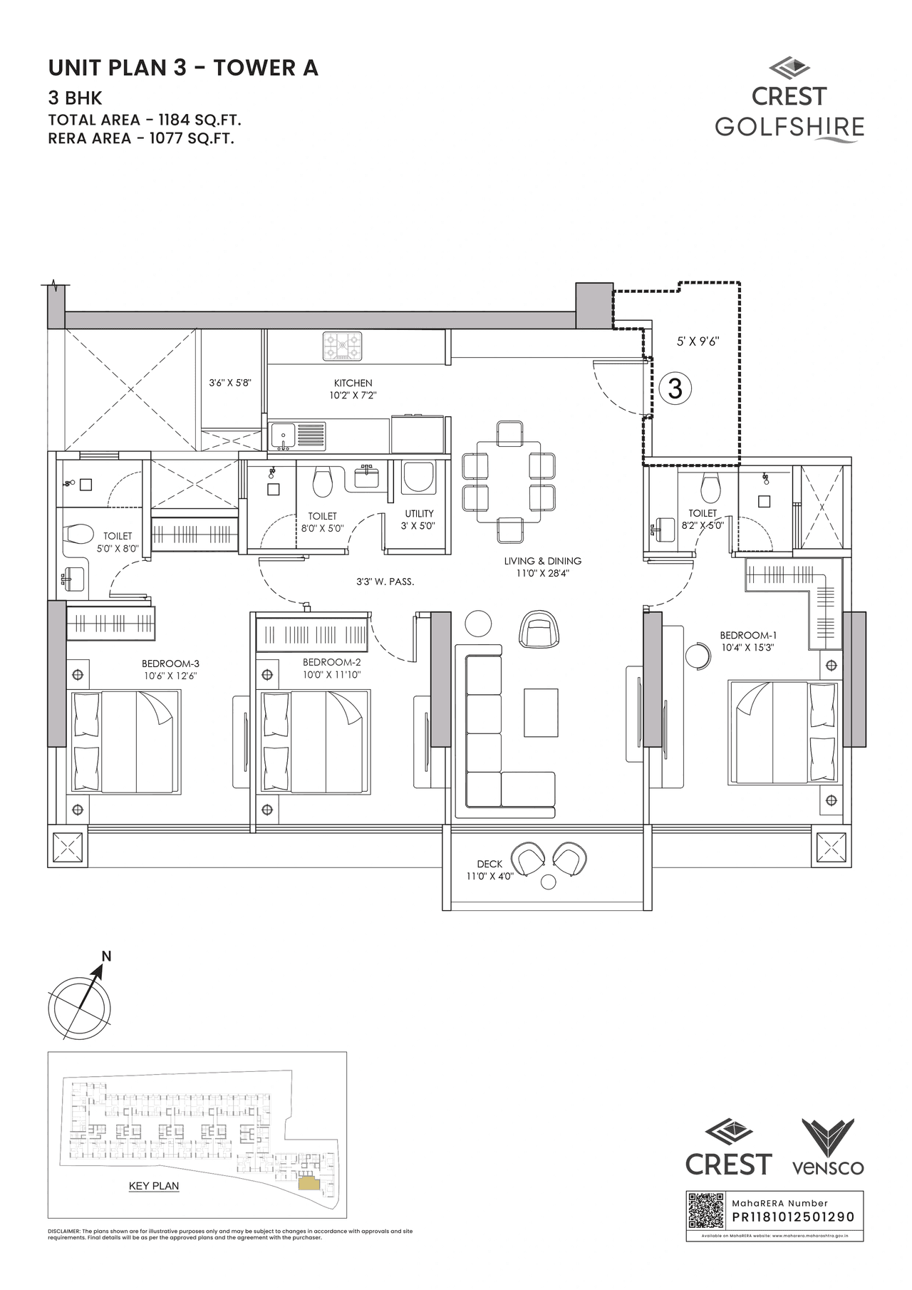 Crest Golfshire Unit plan - 1184 sq.ft.