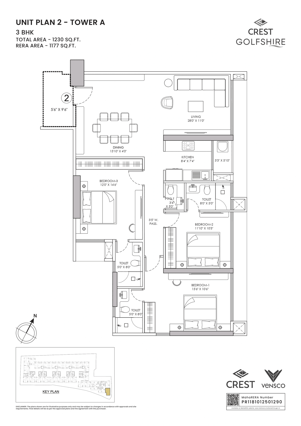 Crest Golfshire Unit plan - 1230 sq.ft.