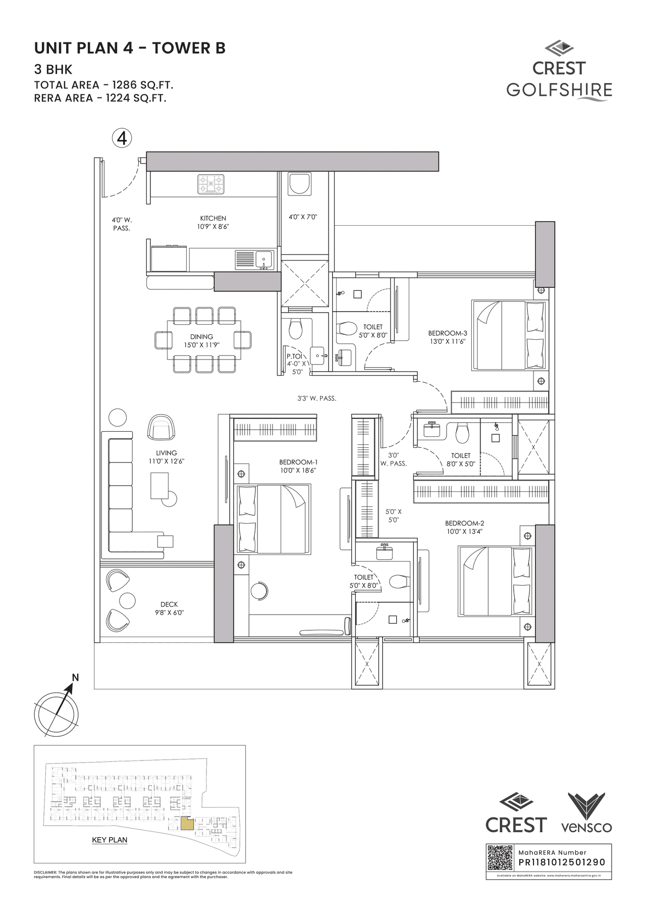 Crest Golfshire Unit plan - 1286 sq.ft.