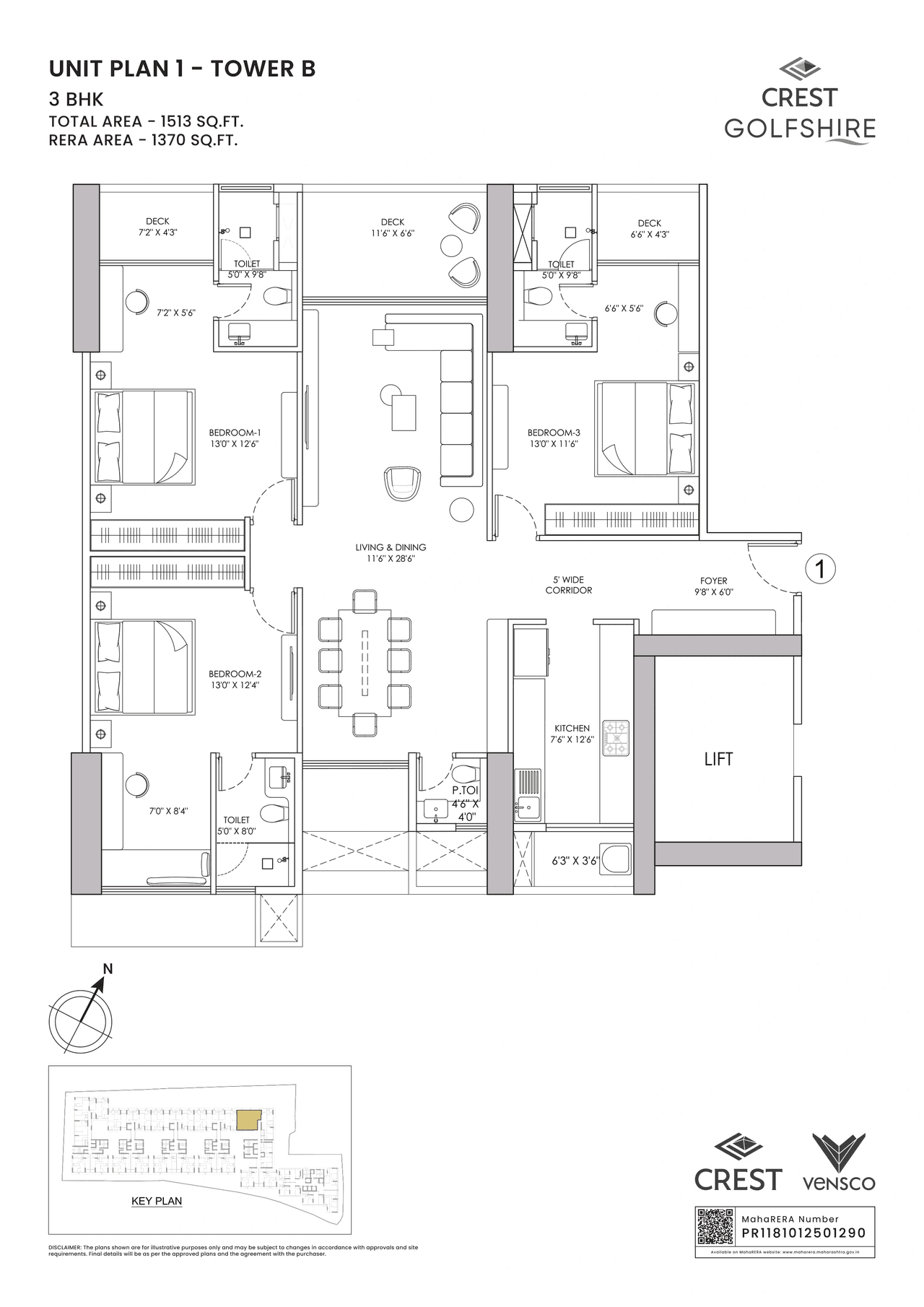 Crest Golfshire Unit plan - 1513 sq.ft.