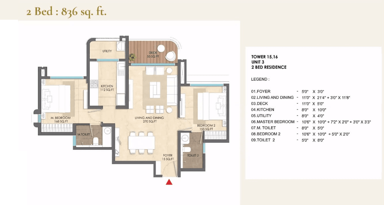 Lodha Hinjewadi Unit plan - 836 sq.ft.
