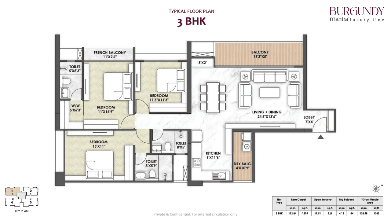 Mantra Mayfair Residences Phase 2 Unit plan - 1383 sq.ft.