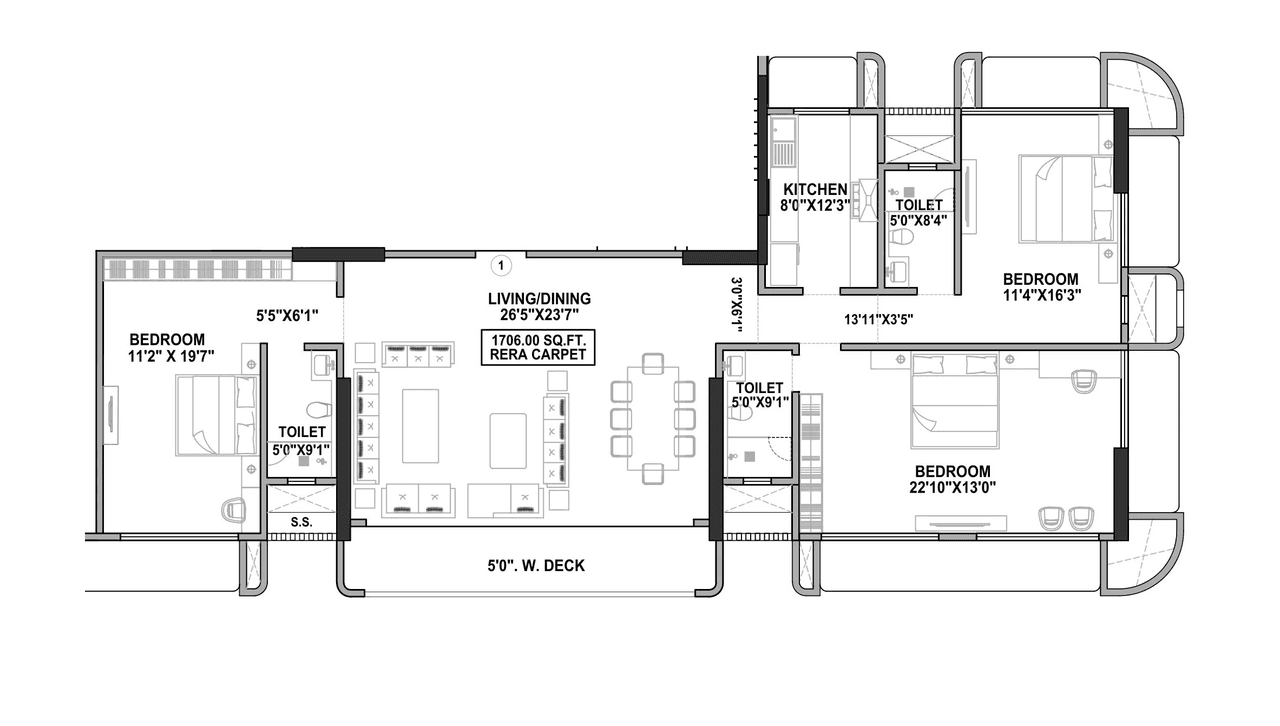 AP Kohinoor Palace Unit plan - 1706 sq.ft.