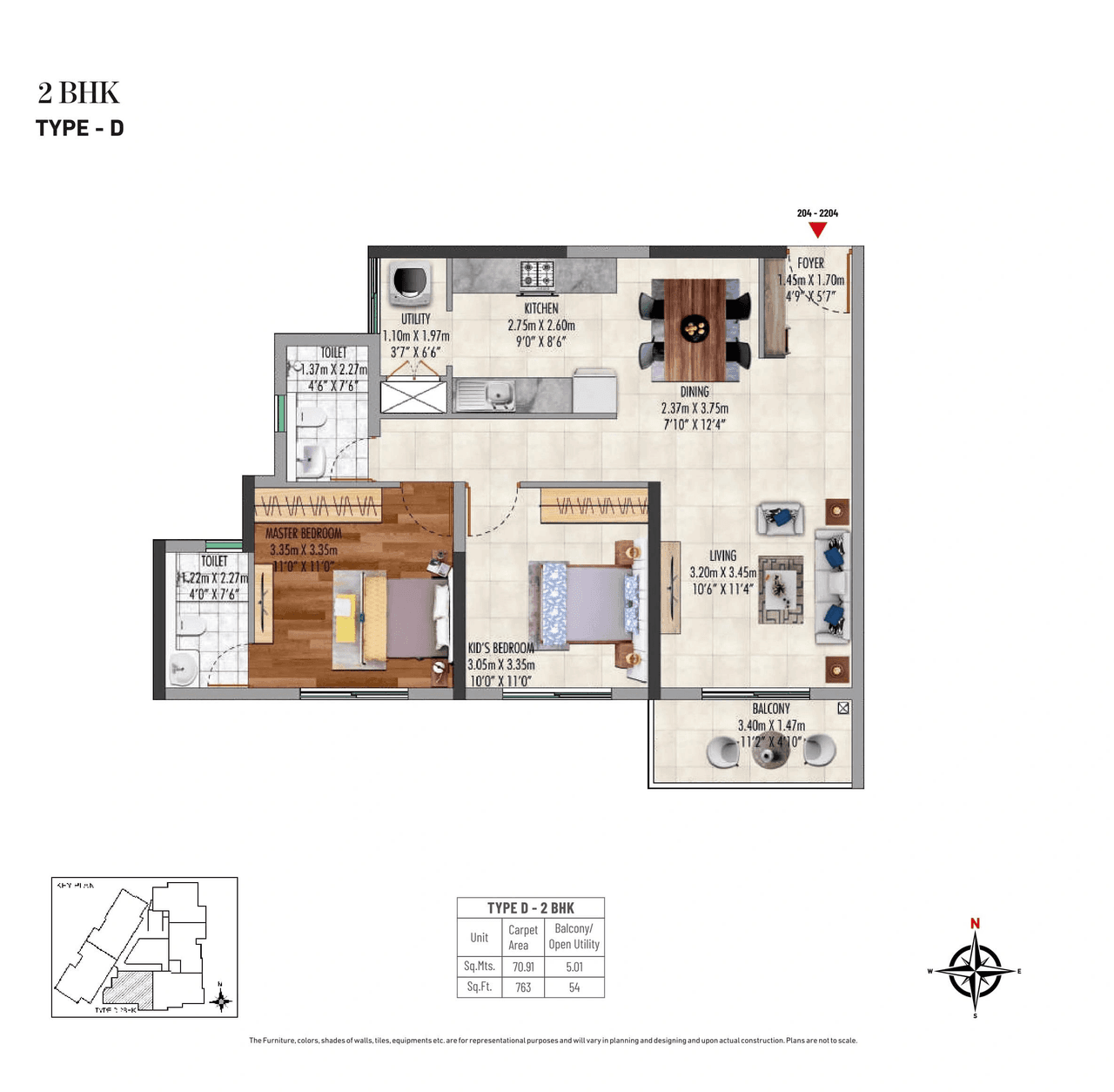 Kolte Patil Lakeside 24 Unit plan - 763 sq.ft.