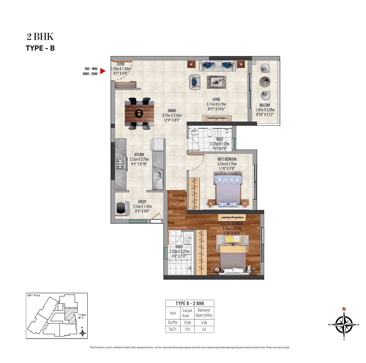 Kolte Patil Lakeside 24 Unit plan - 773 sq.ft.